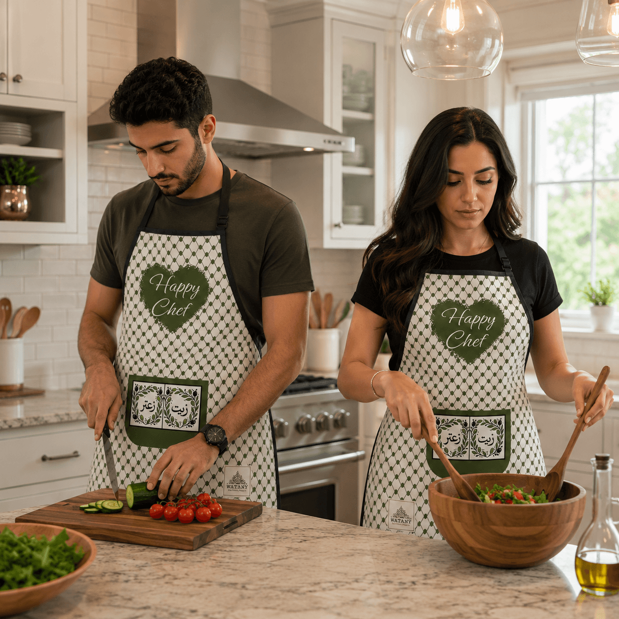 Happy Chef Palestinian Keffiyeh Apron – Olive Oil & Za’atar Pocket Kitchen Apron