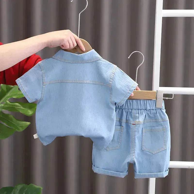 Lapel Short Sleeve Suit Children's Clothing Casual wear for boys Denim Two piece for boys