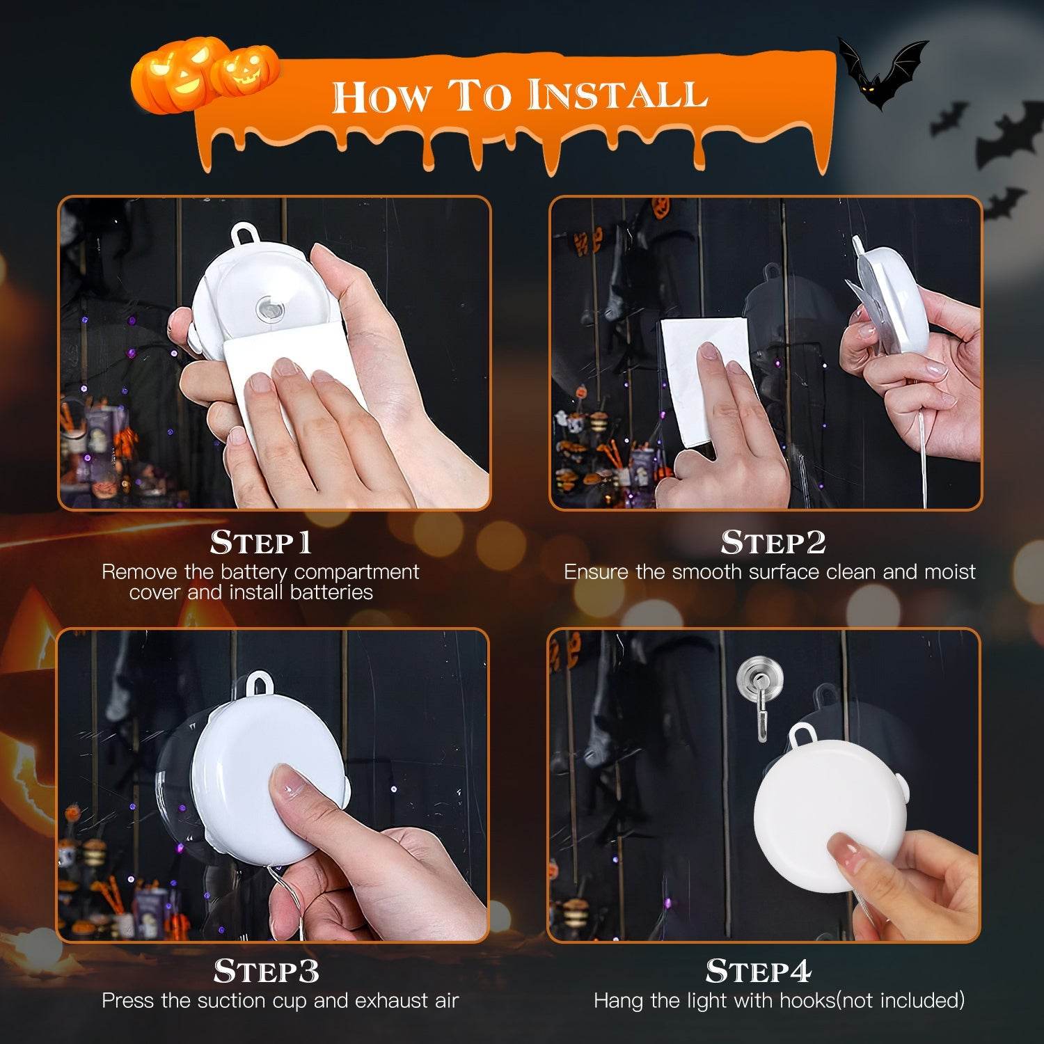 Set Of 3 Pack Halloween Window Light Spider Witch Hat Pumpkin With Orange Light Hanging Halloween Decoration Light With Suction Cup Hanging Holes