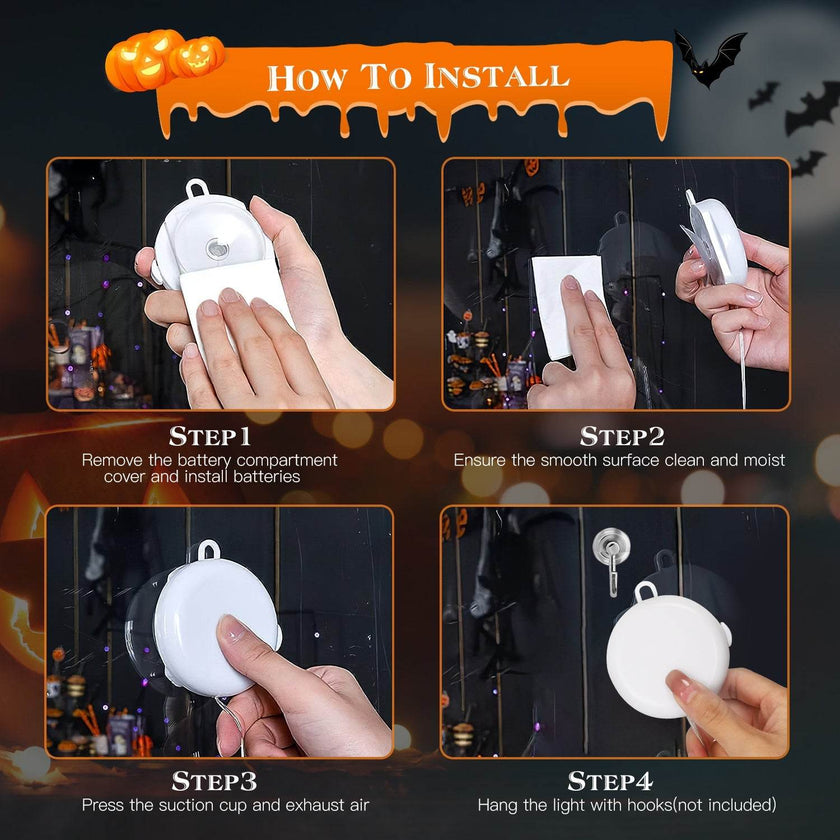 Set Of 3 Pack Halloween Window Light Spider Witch Hat Pumpkin With Orange Light Hanging Halloween Decoration Light With Suction Cup Hanging Holes