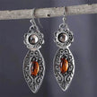 European And American New Retro Pattern Two-tone Gemstone Drop Earrings