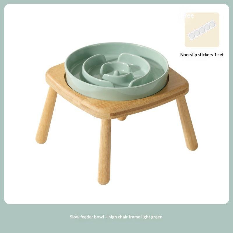 Ceramic Slow Feeder Dog Bowl with Stand, Anti-Choking Tip-Proof