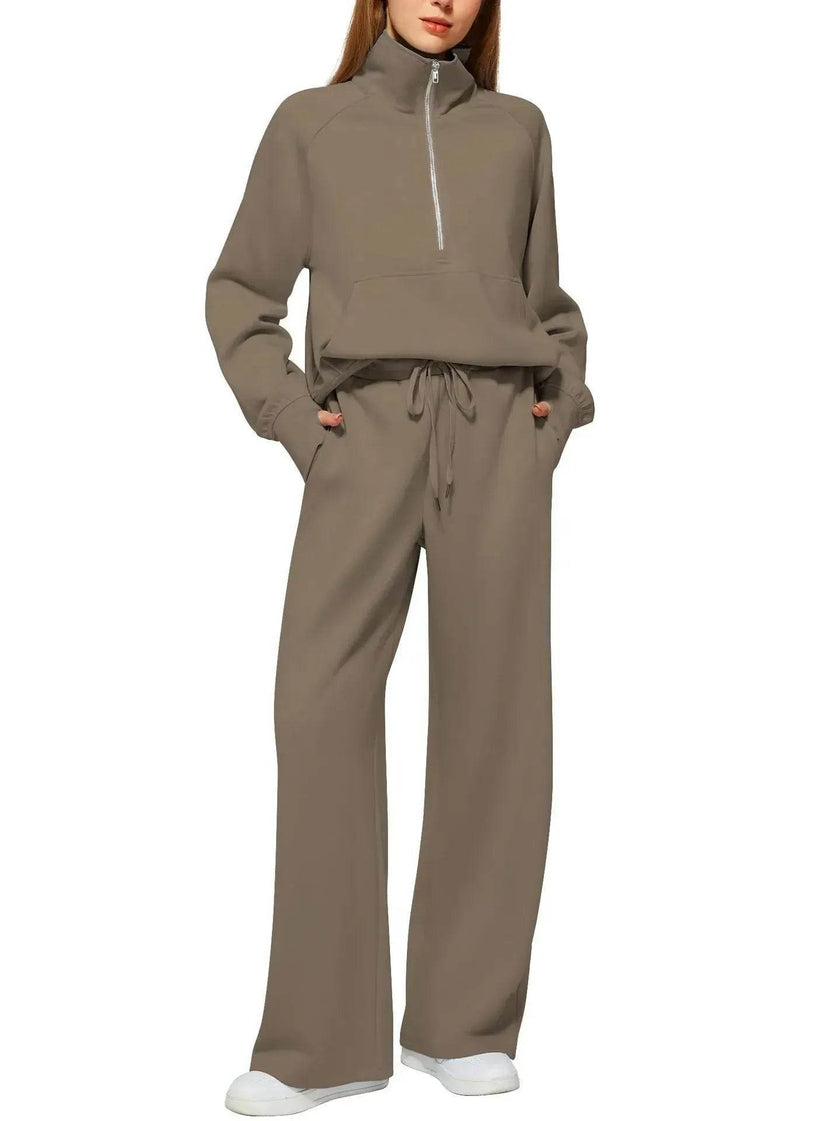 Plain Women Matching Casual Winter Tracksuit set - joggers and hoodie set for women