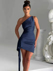 One-shoulder Sleeveless Mini Dress Charming Slim Backless Party Wedding Satin Dresses Womens Clothing