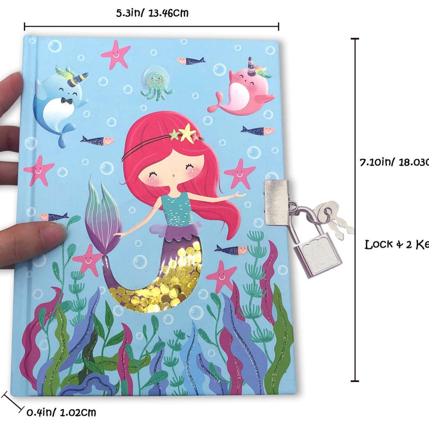 Girls' Mermaid Diary With Lock and Key – Sequin Shaker Notebook for Kids