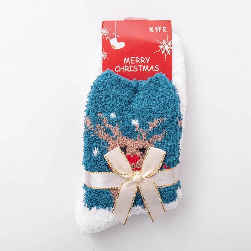 Winter Christmas Stockings Women's Thickened Bow Long Tube Fleece-lined