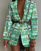 Fashion Printed Shawl Collar Single-breasted Belt Vintage Blazer Women
