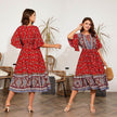 Modest Plus Size Summer dress V Neck Midi Beach boho Dress