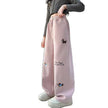 Women's Casual Loose Wide Leg sweatpant  – Y2K Streetwear Trousers in Pink, Yellow & Grey