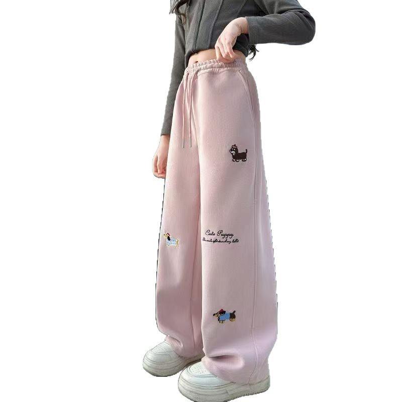 Women's Casual Loose Wide Leg sweatpant  – Y2K Streetwear Trousers in Pink, Yellow & Grey