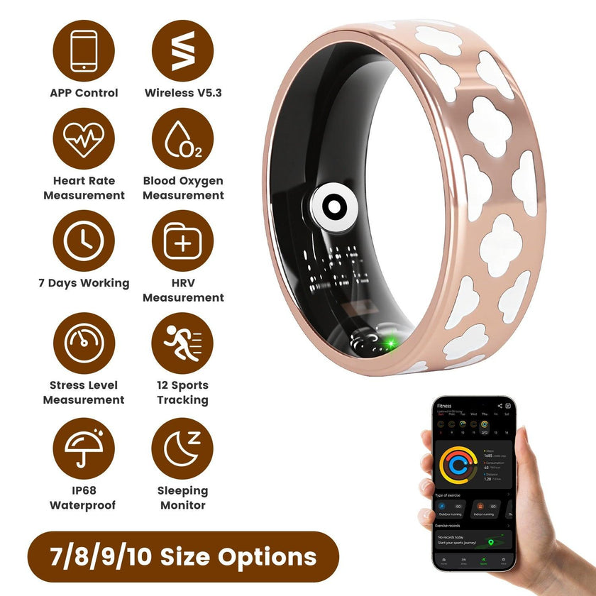 Smart Ring Health Tracker White Cloud Fitness Sleep HRV Stress Titanium IP68 7-Day Battery