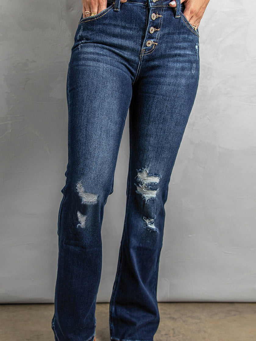Women's High Waist Ripped Bootcut Jeans – Blue Denim Pants Canada USA