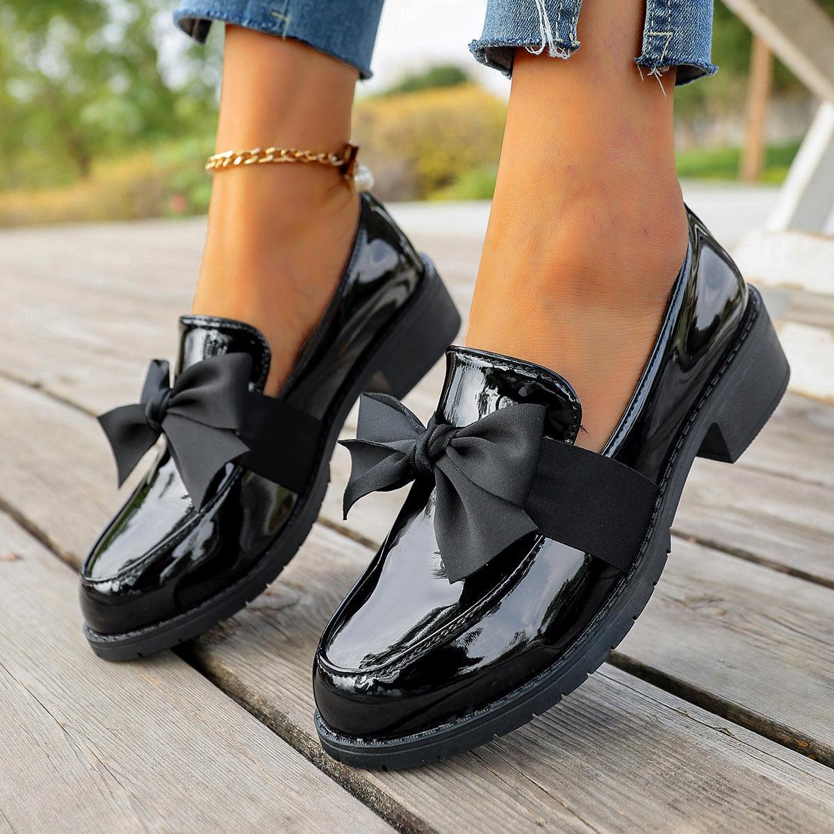 Women's Bow-Knot Chunky Heel Loafers for Office and Everyday Wear