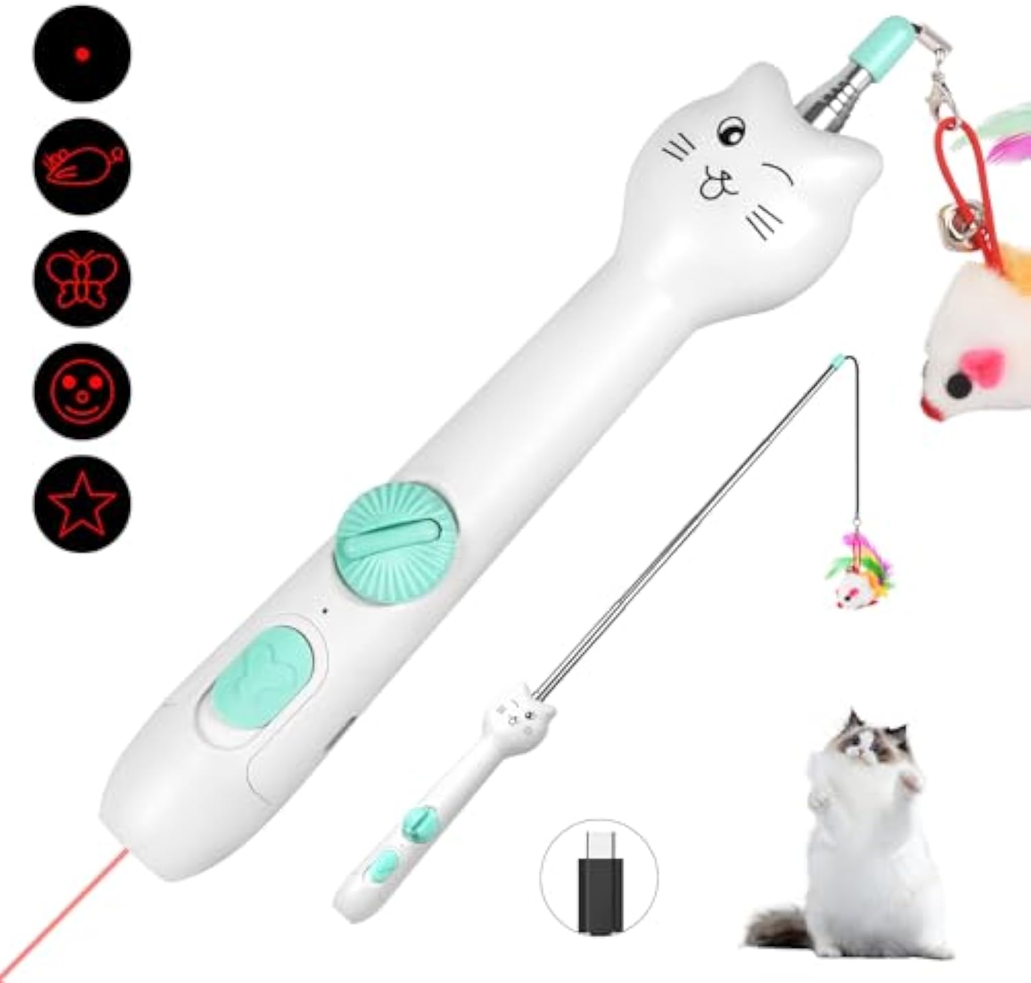 2-in-1 Cat Toy Rechargeable Laser Pointer & Feather Wand for Indoor Cats – Canada & USA