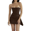 Chic Women's Fashion Tube Top Irregular Pleated Elastic Satin Mini Dress for Evening Party, Cocktail