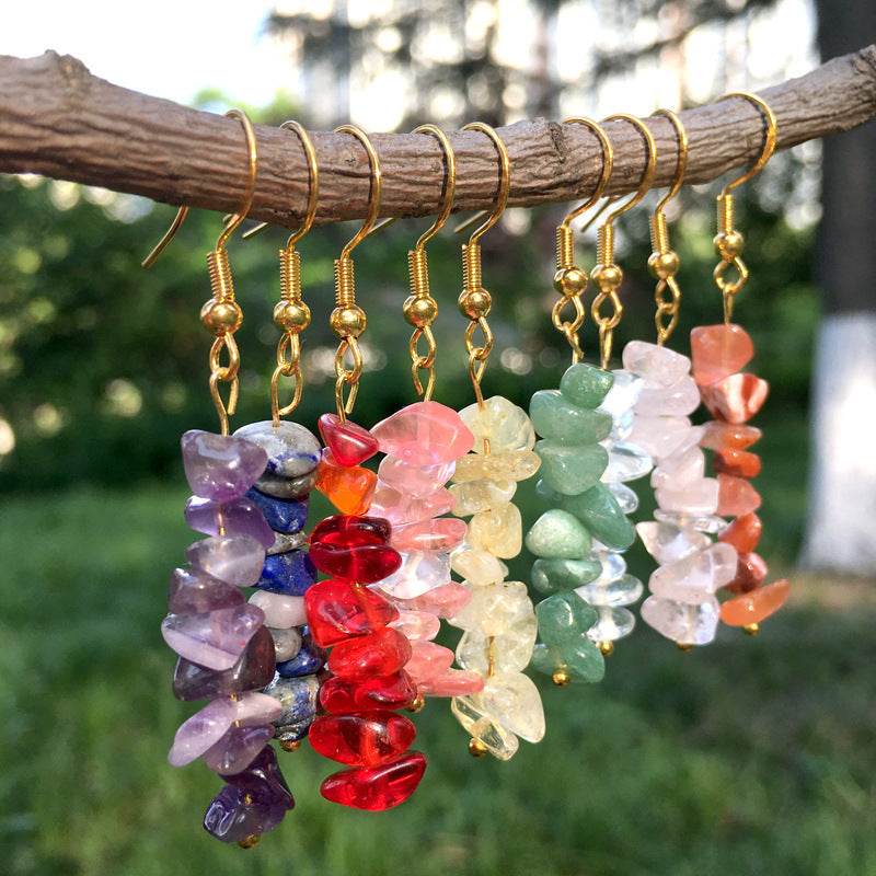 Handmade DIY Natural Crystal Stone Beaded Earrings