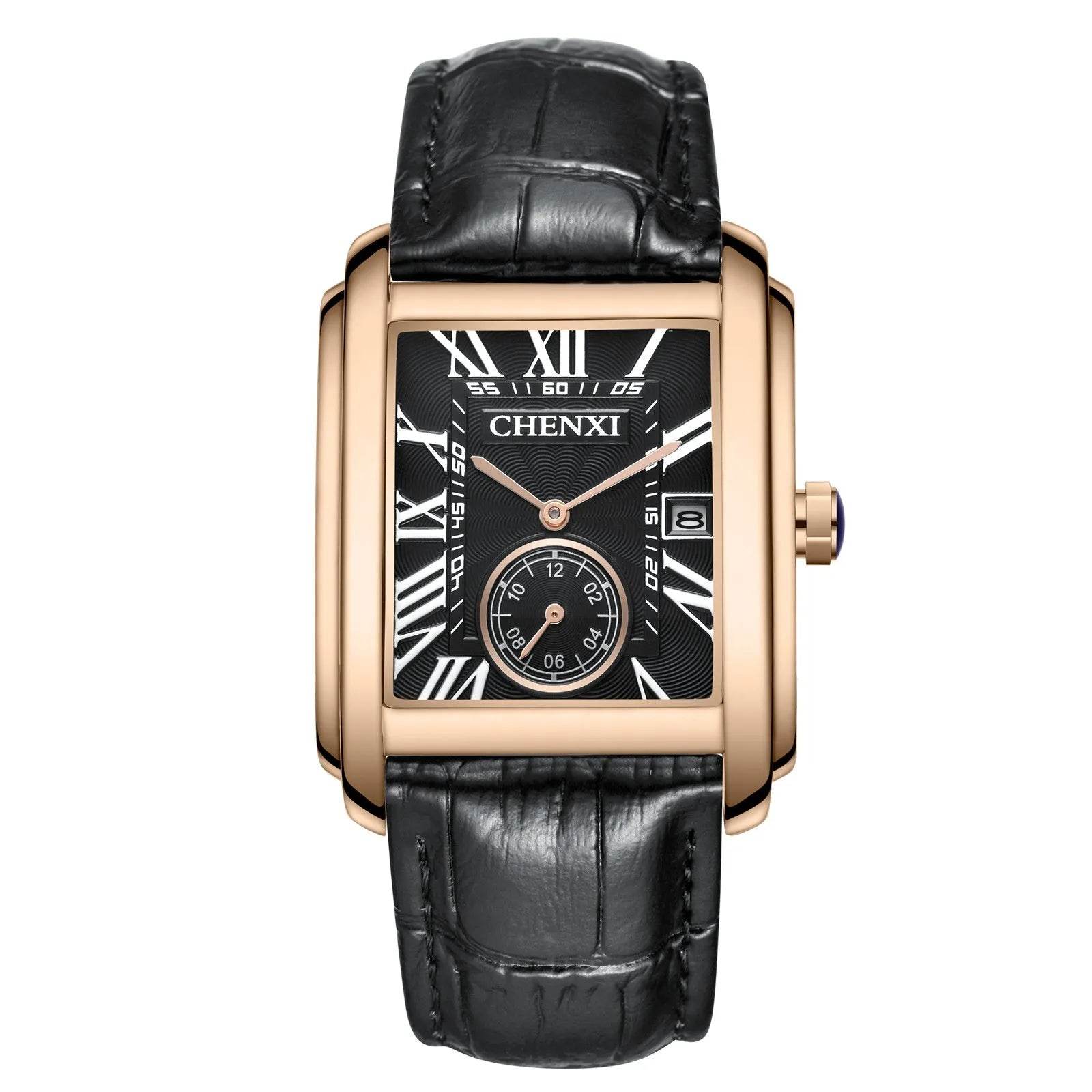 Square Quartz Leather Strap Alloy Watch Men