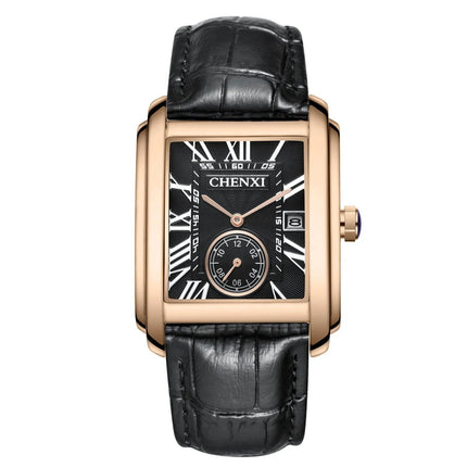Square Quartz Leather Strap Alloy Watch Men