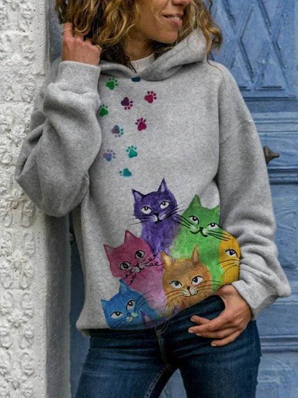 Hooded Long Sleeve Digital Printing Loose Casual Sweater For Women