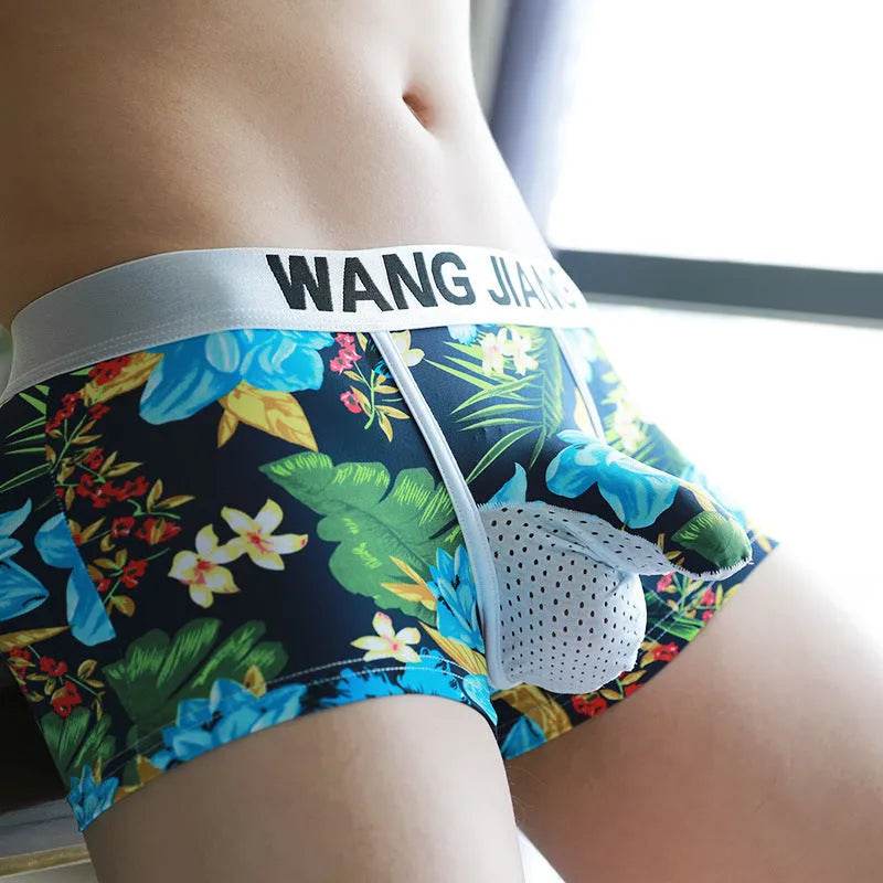 Silk Breathable Mesh Floral Ball sack Brief Boxers with Pouch Underwear