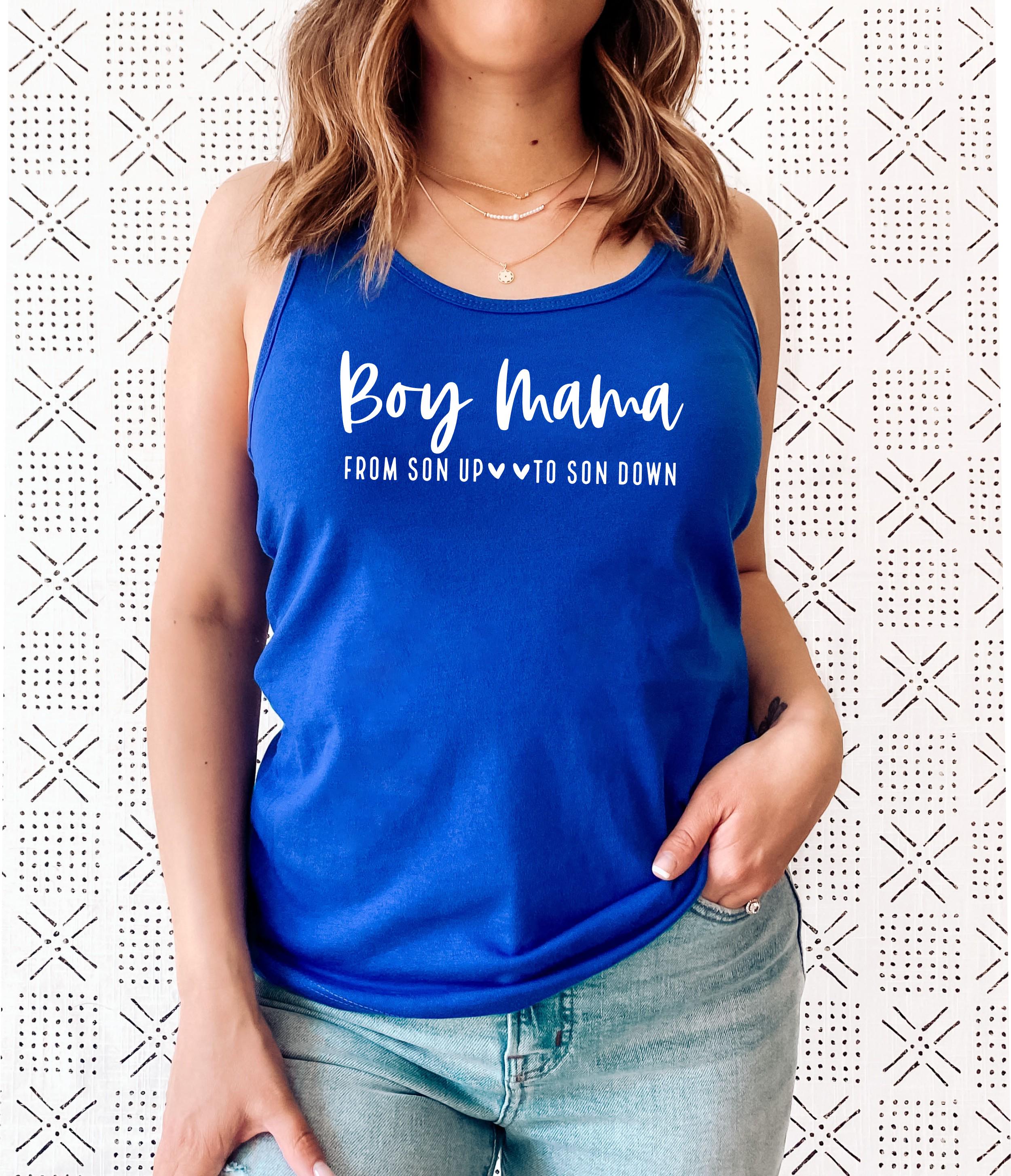 Boy Mama From Son Up to Son Down Racerback Tank Top