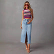 Women's Fashion Slimming front split Midi Denim Skirt