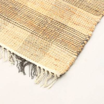 Artisan Hand Woven Jute  Cotton Grey Plaid Rug-5X7 Ft