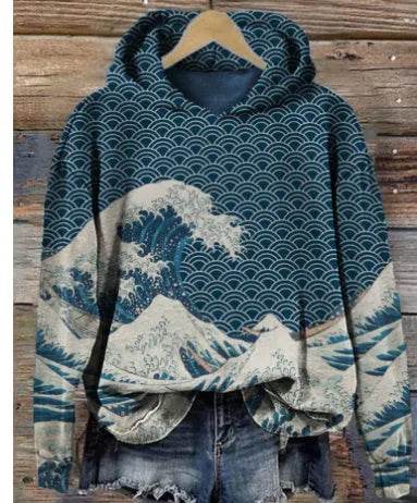 Women Fashion Spring And Autumn Plum Blossom Hooded Super Plus Size Loose-fitting Casual Pullover