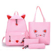 Cat Print 4-Piece Canvas School Backpack Set – Girls' Back-to-School Bag (Yellow, Grey, Black, Pink)