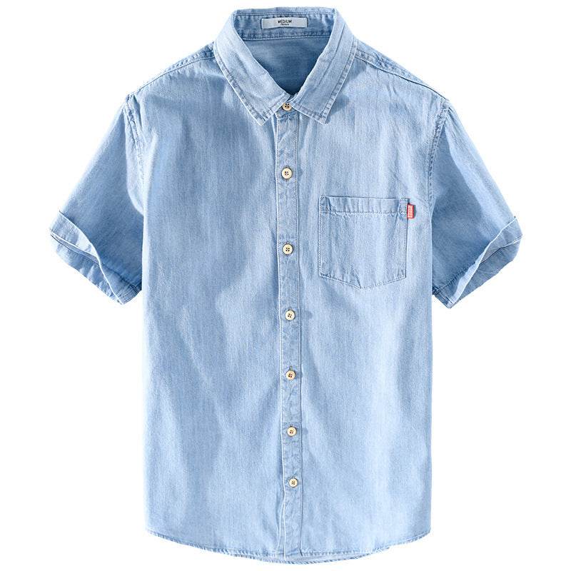 Summer Cotton Short Sleeve Denim Shirt For Men Classic All-matching Jeans