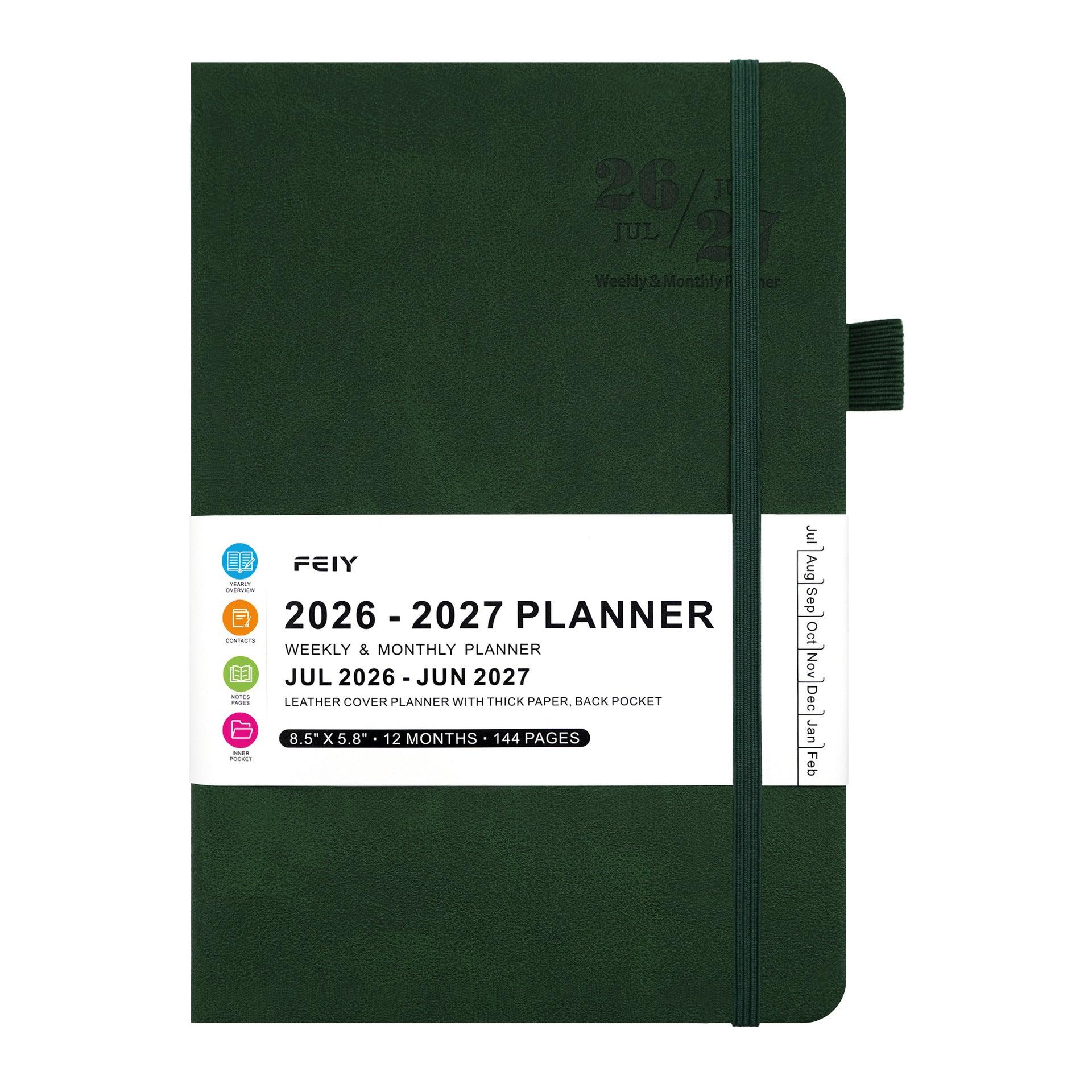 2026–2027 Weekly Monthly Planner Notebook – A5 Faux Leather Cover, 100gsm, Sewn Binding (7 Colours)