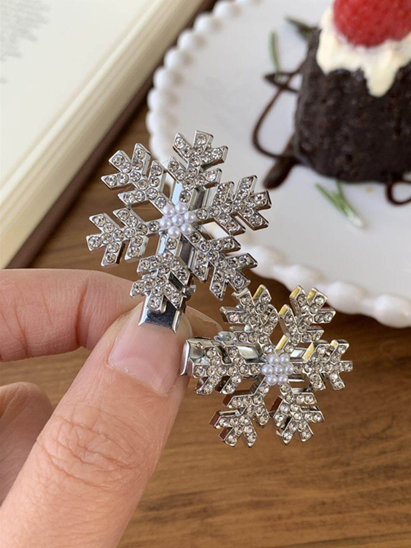 Crystal Snowflake Pearl flower Retro Hair Clip