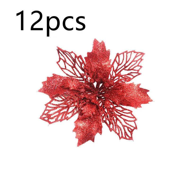 Glitter Artifical Christmas Flowers Christmas Tree Decorations For Home Fake Flowers Xmas Ornaments New Year Decor