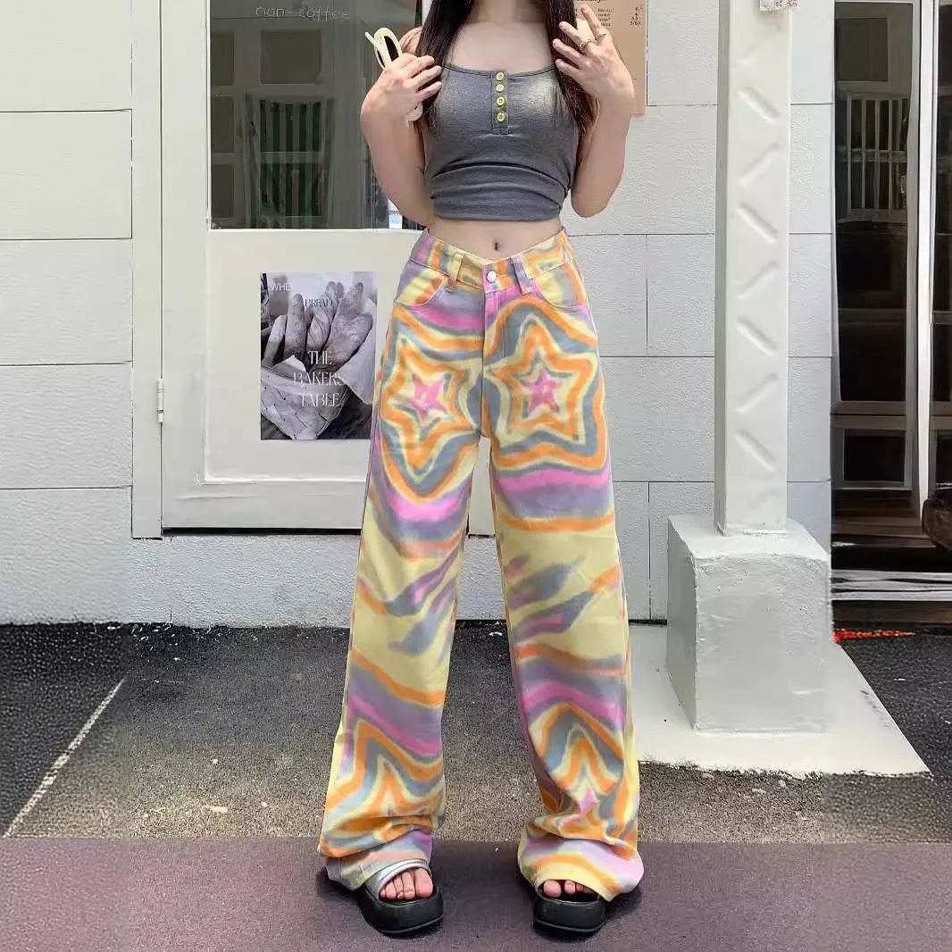 Real Shot American Retro High Street Graffiti XINGX Rendering Baggy Jeans Pant For Women
