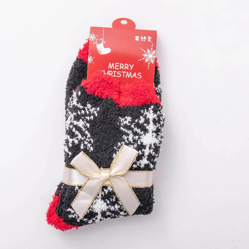 Winter Christmas Stockings Women's Thickened Bow Long Tube Fleece-lined
