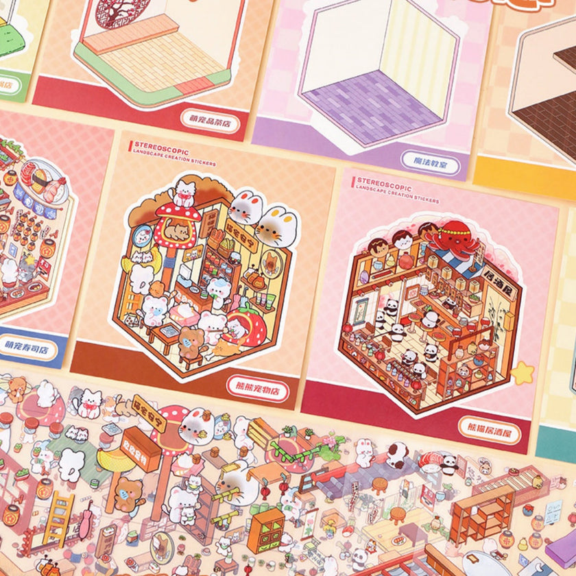 3D Stereoscopic Miniature Scene Sticker Book – Kawaii Landscape Creation Kit