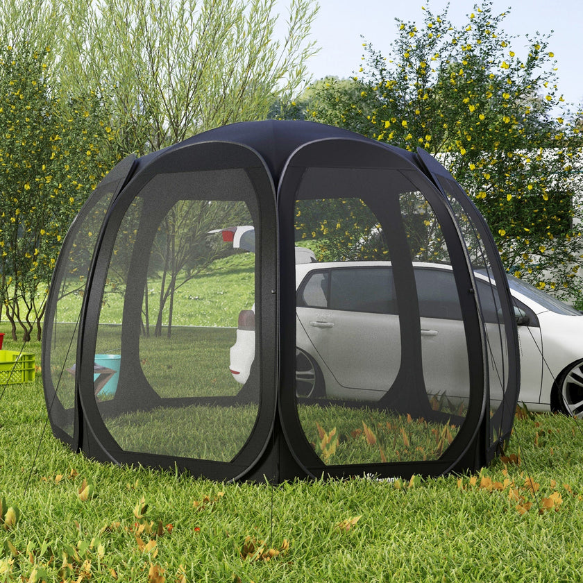 Outsunny 11' x 11.5' Screen Tent, Pop Up Camping Gazebo with Portable Carry Bag and 2 Doors, Black