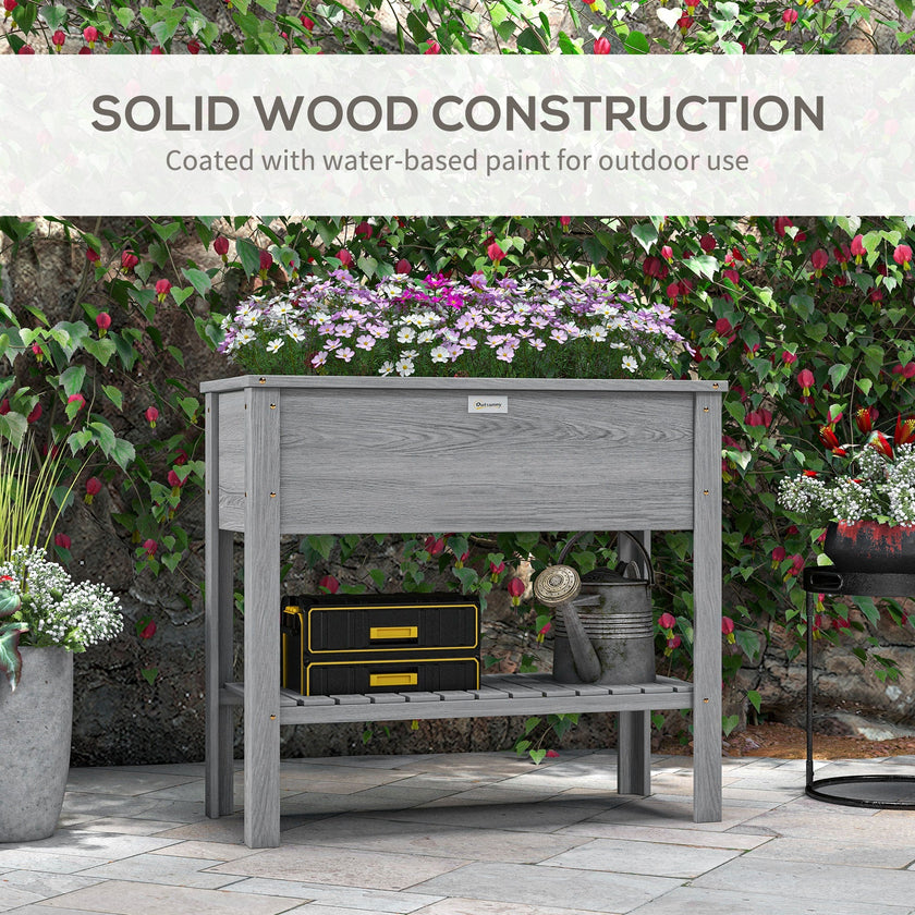 Outsunny Elevated Planter Paradise: Raised Bed Box with Shelf for Flowers, Vegetables, and Planter Box, Drain Holes, 36