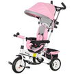 Qaba 4-in-1 Convertible Toddler Tricycle Stroller with Canopy Basket Safety Harness for Kids 12-60 Months Pink