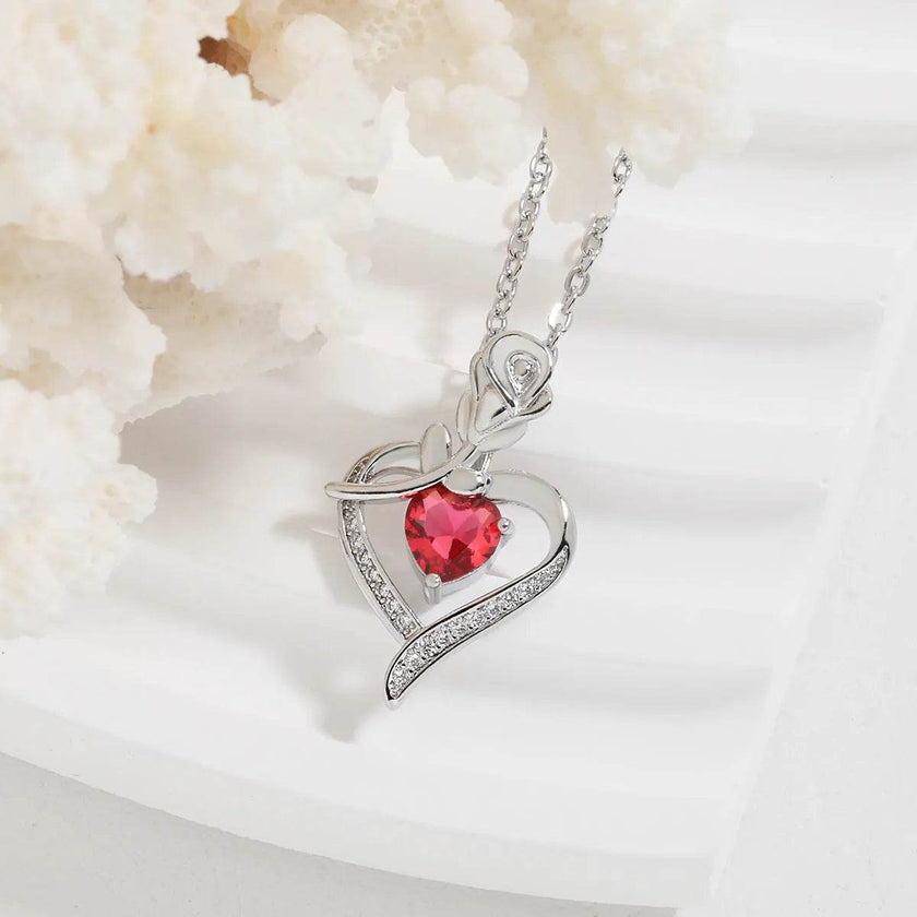 Rose Heart-shaped Necklace With Rhinestones Fashion Everlasting Flower Love Necklace For Women Valentine's Day Gift