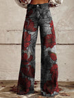 Women's 3D Graphic Print Flare Pants – Plus Size Mid-Waist Wide Leg Printed Trousers