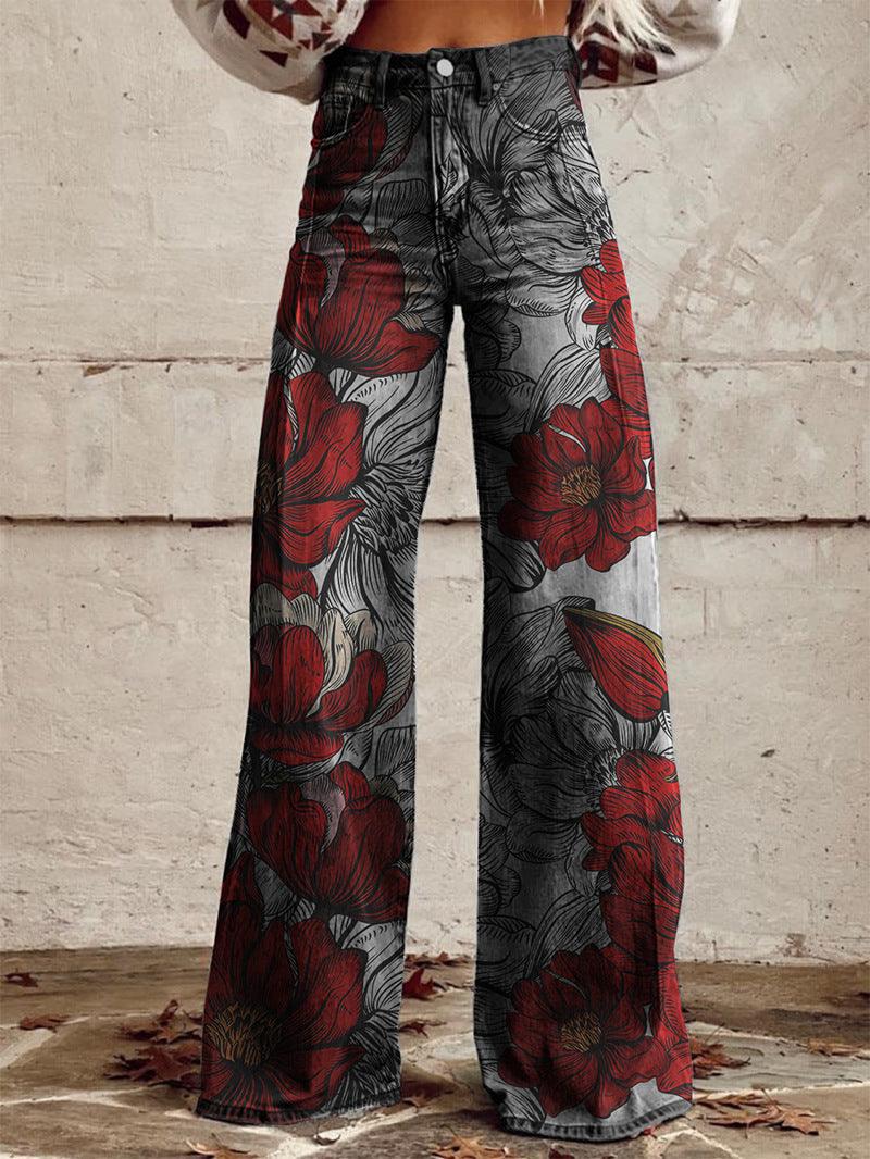 Women's 3D Graphic Print Flare Pants – Plus Size Mid-Waist Wide Leg Printed Trousers