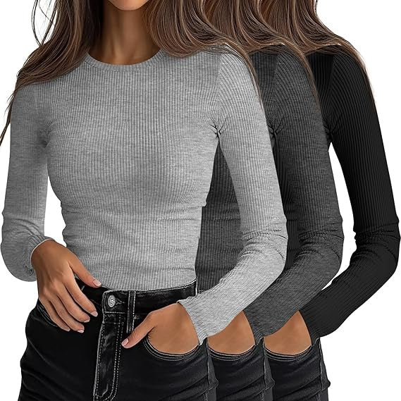 Women's 3D Print Crew-Neck Slim-Fit Long-Sleeve T-Shirt | Canada & USA