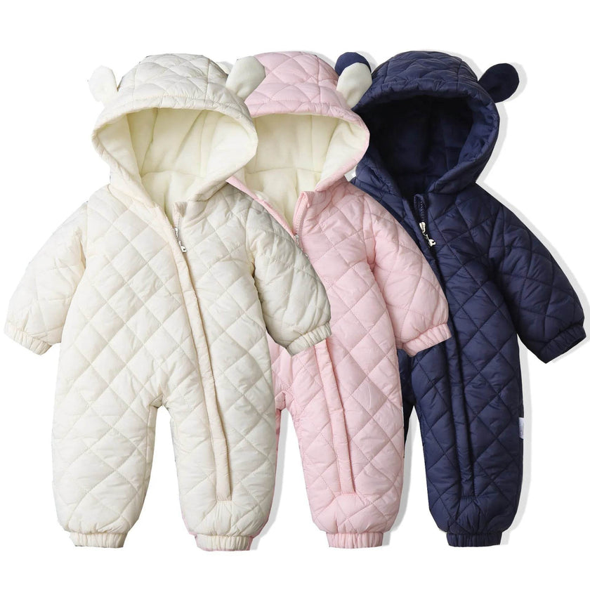 Hooded Fleece-lined Thick Baby Winter Romper Puffer Overall Jumpsuit