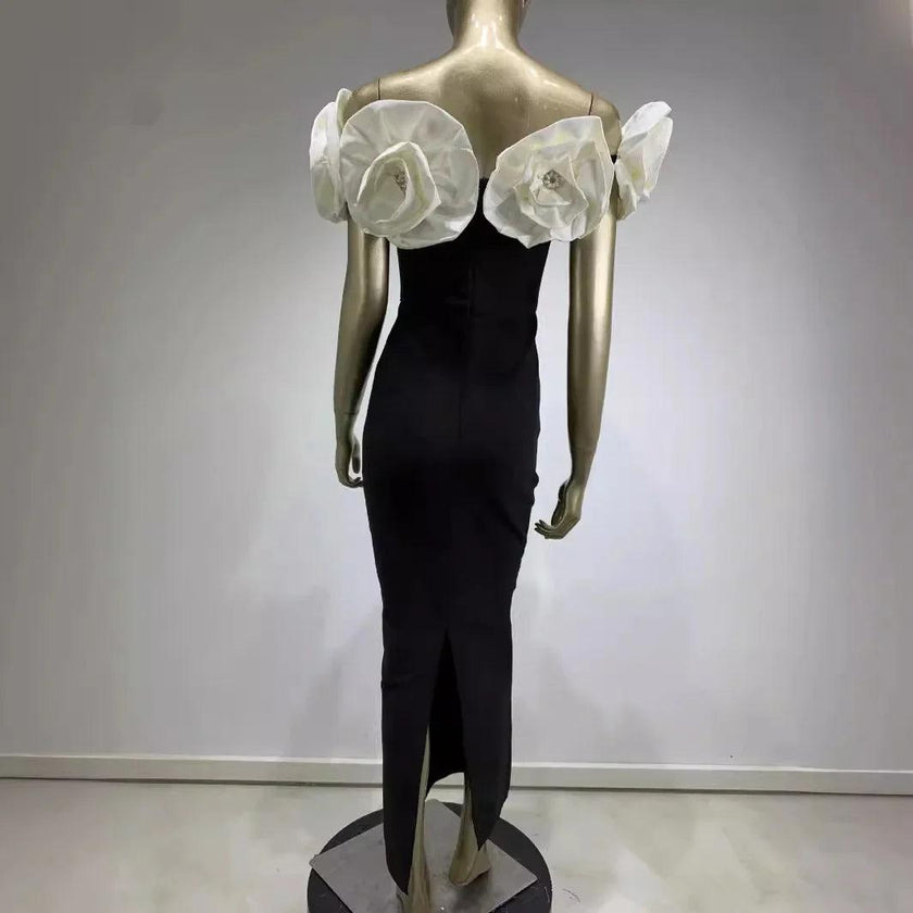 Women's Bandage White Large Flower Dress