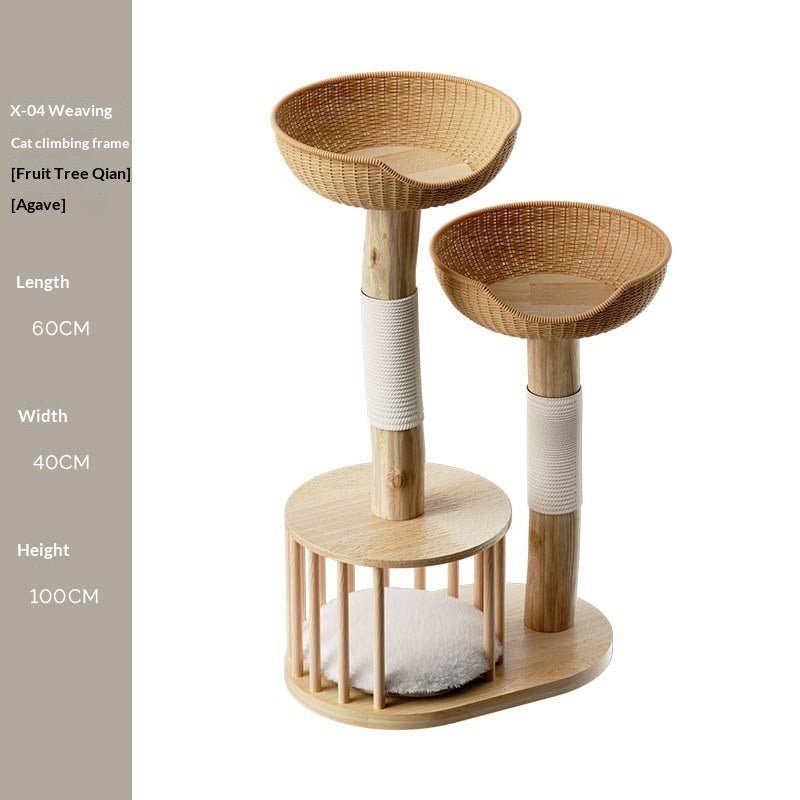 Solid Wood Cat Tree, Climbing Frame & Cat Bed All-in-One – Sisal Cat Tower