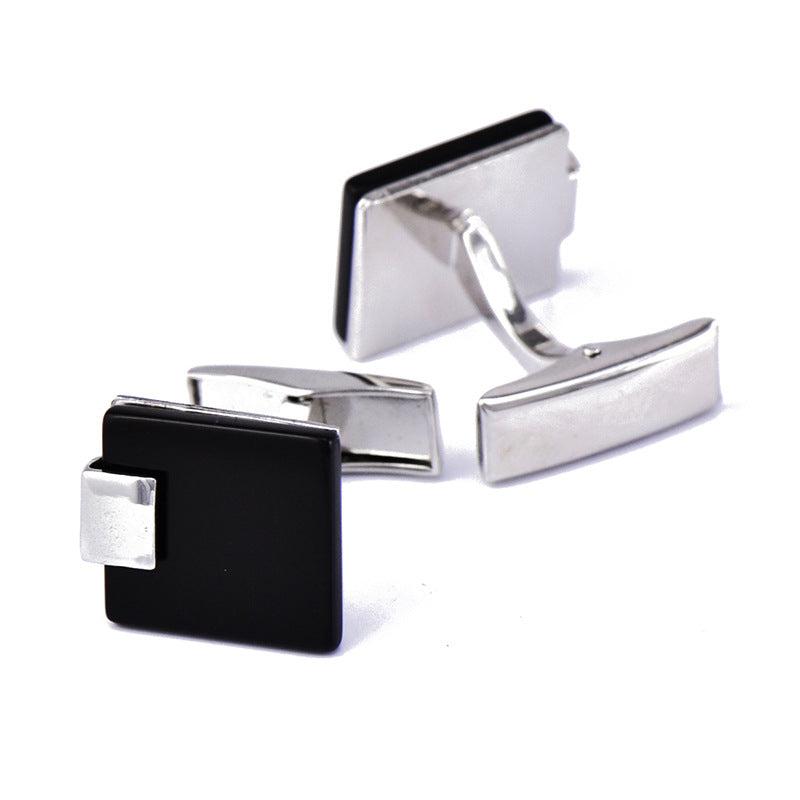 Men's Black Agate Cufflinks – 18mm Square Business French Cufflinks | Canada & USA