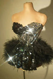 Strapless Tassle  Corset dress Women's Tube Top Rhinestone Chain Skirt Outfit for Evening party Cocktail event