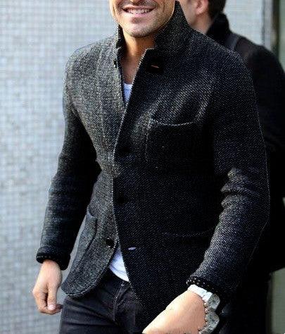 Long Sleeve Thick Cardigan Slim Fit Warm Stand Collar Casual Bottoming Shirt