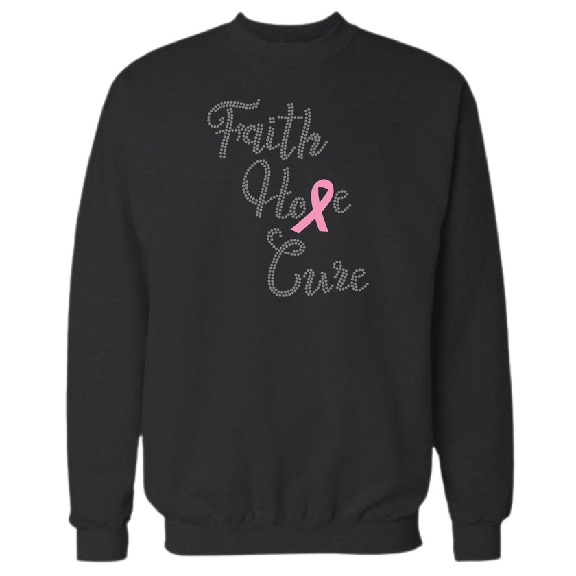 Faith Hope Cure Breast Cancer Rhinestone Shirt – Pink Ribbon Sparkle Bling Tee | Blingdazzel